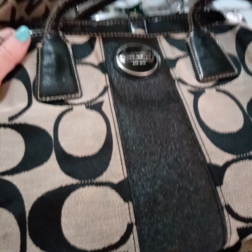 Coach Black and Tan Monogram Tote